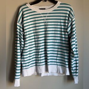 J.Crew Striped Boyfriend Sweatshirt Womens Long Sleeve Stripes Teal White Small